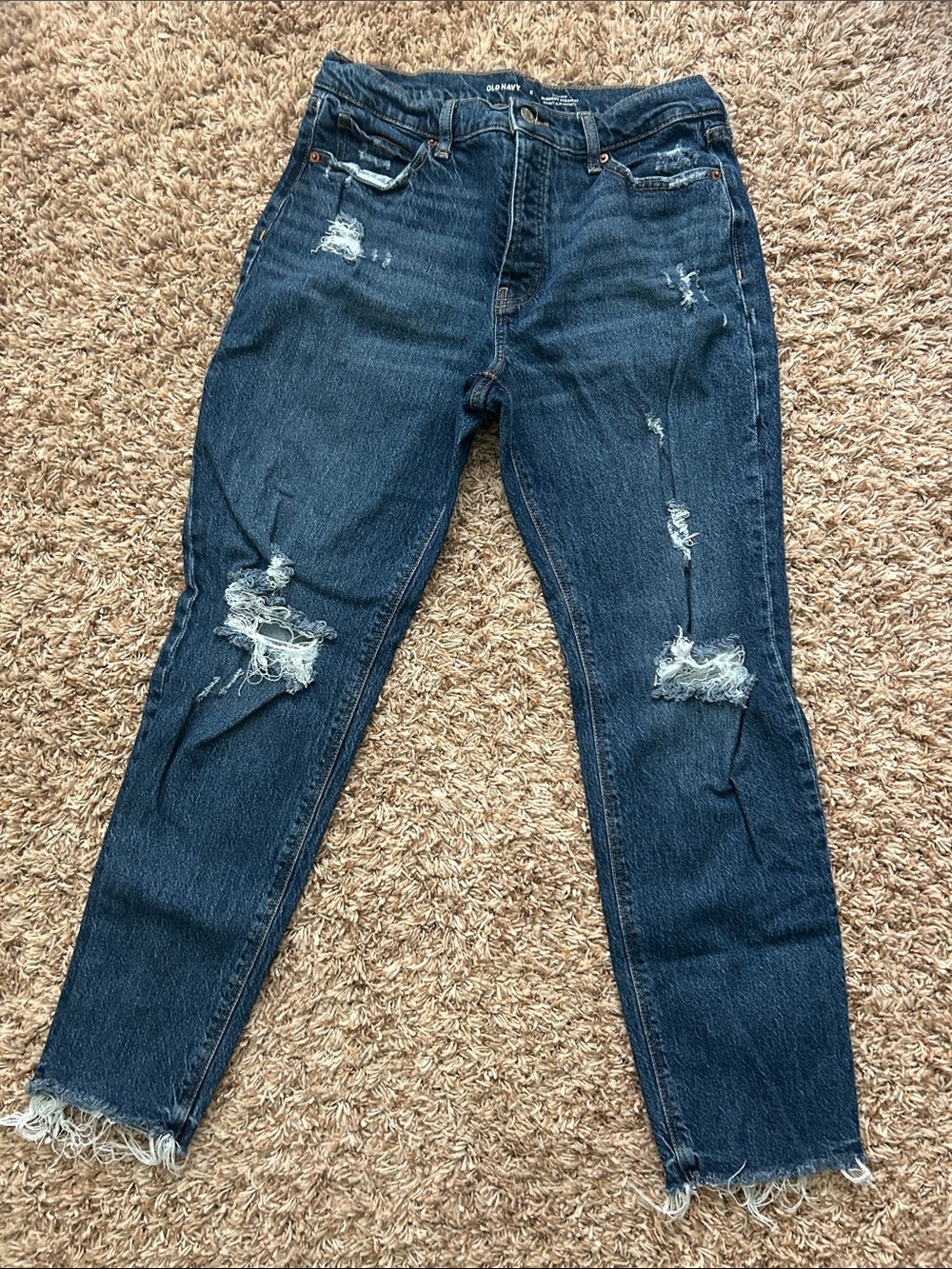 Old Navy Distressed high rise slouchy straight Jeans button fly
